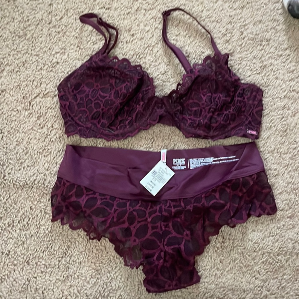 NWT Victorias Secret Pink bralette and underwear set (32D, small)